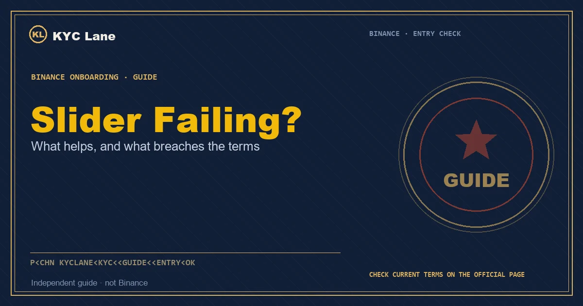 Article cover: a navy passport-page layout with the headline Slider Failing and a gold and red GUIDE verification stamp