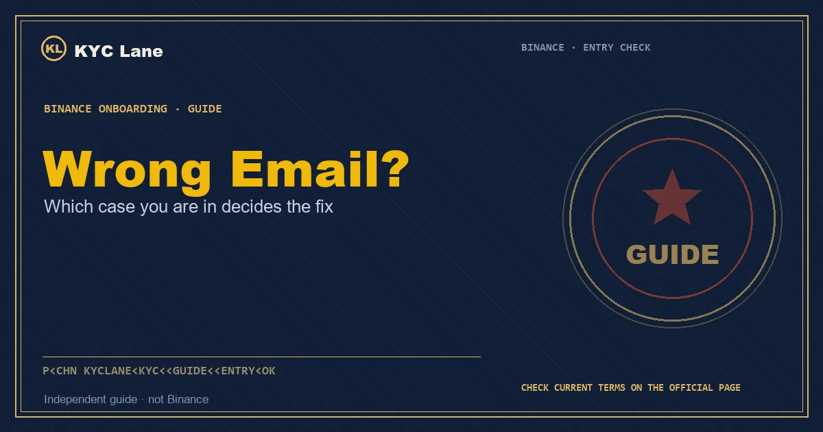 Article cover: a navy passport-page layout with the headline Wrong Email? and a gold and red GUIDE verification stamp
