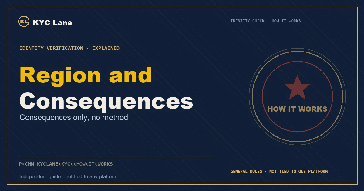 Article cover: ink-blue document page layout titled Region And Consequences, subtitled consequences only no method, beside a vermilion-and-gold round stamp reading HOW IT WORKS